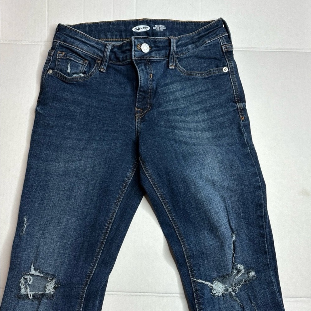 Old Navy Womens Denim Ripped Rockstar Super Skinny Mid-Rise Jeans size 2